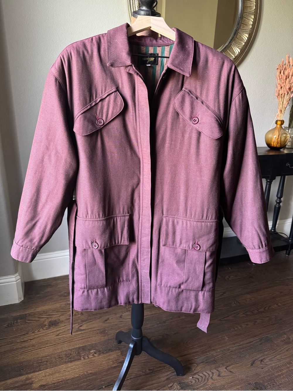 Rare Vintage Trussardi Jeans Made in Italy Utility Safari Coat Plum L